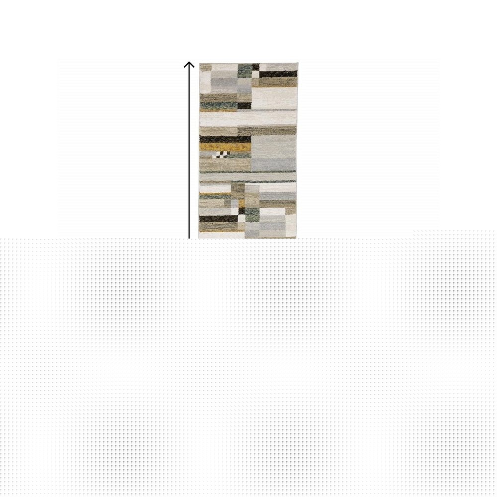 8' Black And Gray Geometric Runner Rug