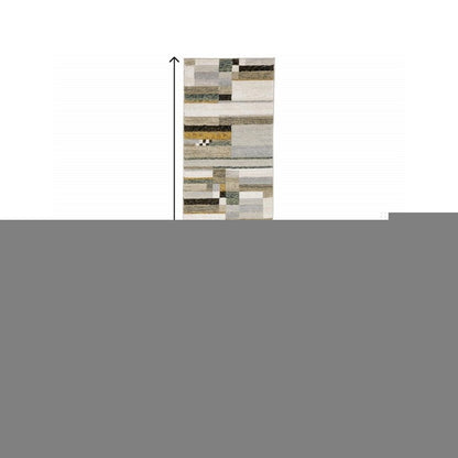 8' Black And Gray Geometric Runner Rug