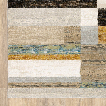 8' Black And Gray Geometric Runner Rug