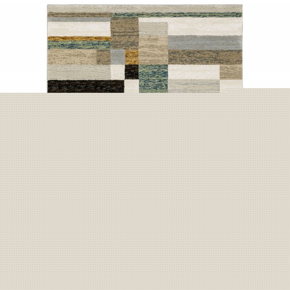 3' X 5' Beige Gold Black Grey Tan Teal and Rust Geometric Power Loom Area Rug