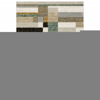 3' X 5' Beige Gold Black Grey Tan Teal and Rust Geometric Power Loom Area Rug