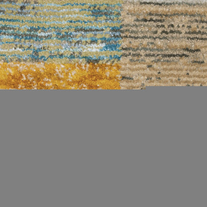5' X 7' Beige Gold Black Grey Tan Teal and Rust Geometric Power Loom Area Rug