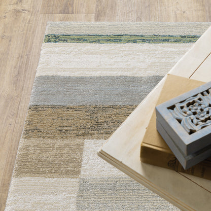 7' X 10' Beige Gold Black Grey Tan Teal and Rust Geometric Power Loom Area Rug