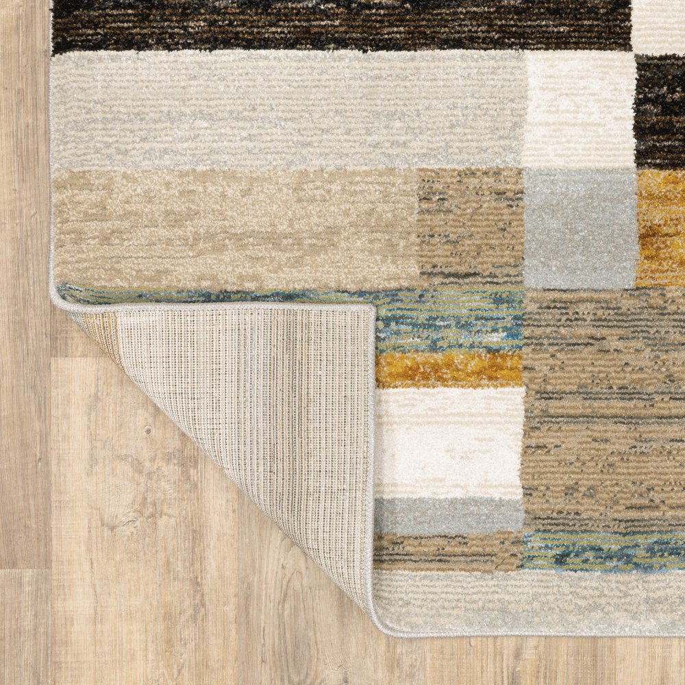 8' X 11' Beige Gold Black Grey Tan Teal and Rust Geometric Power Loom Area Rug