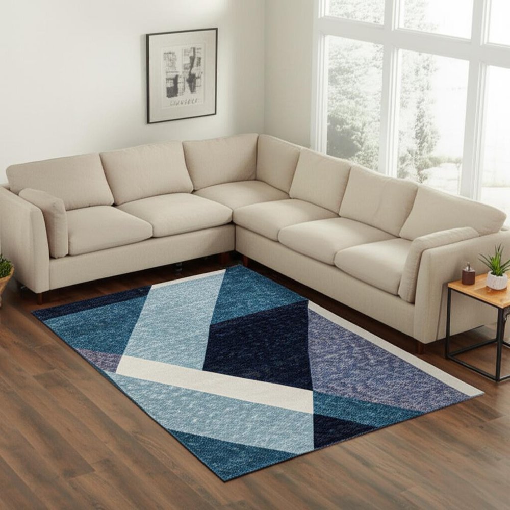 10' X 13' Blue Purple Grey and Teal Geometric Power Loom Area Rug