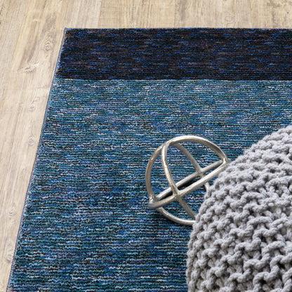 8' Runner Blue Purple Grey and Teal Geometric Power Loom Runner Rug