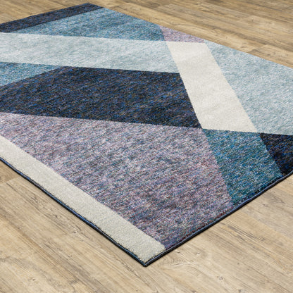 5' X 7' Blue Purple Grey and Teal Geometric Power Loom Area Rug