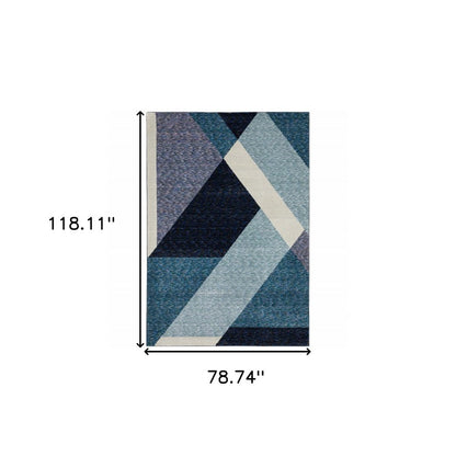 7' X 10' Blue Purple Grey and Teal Geometric Power Loom Area Rug