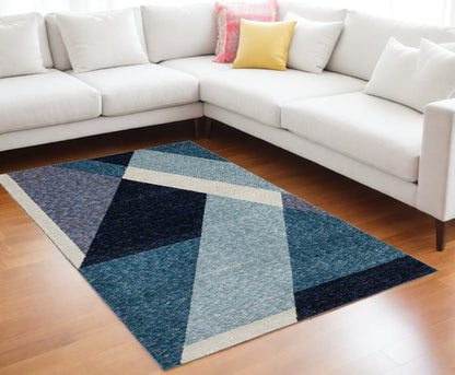 9' X 12' Blue Purple Grey and Teal Geometric Power Loom Area Rug