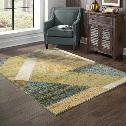 10' X 13' Blue and Beige Geometric Power Loom Area Rug