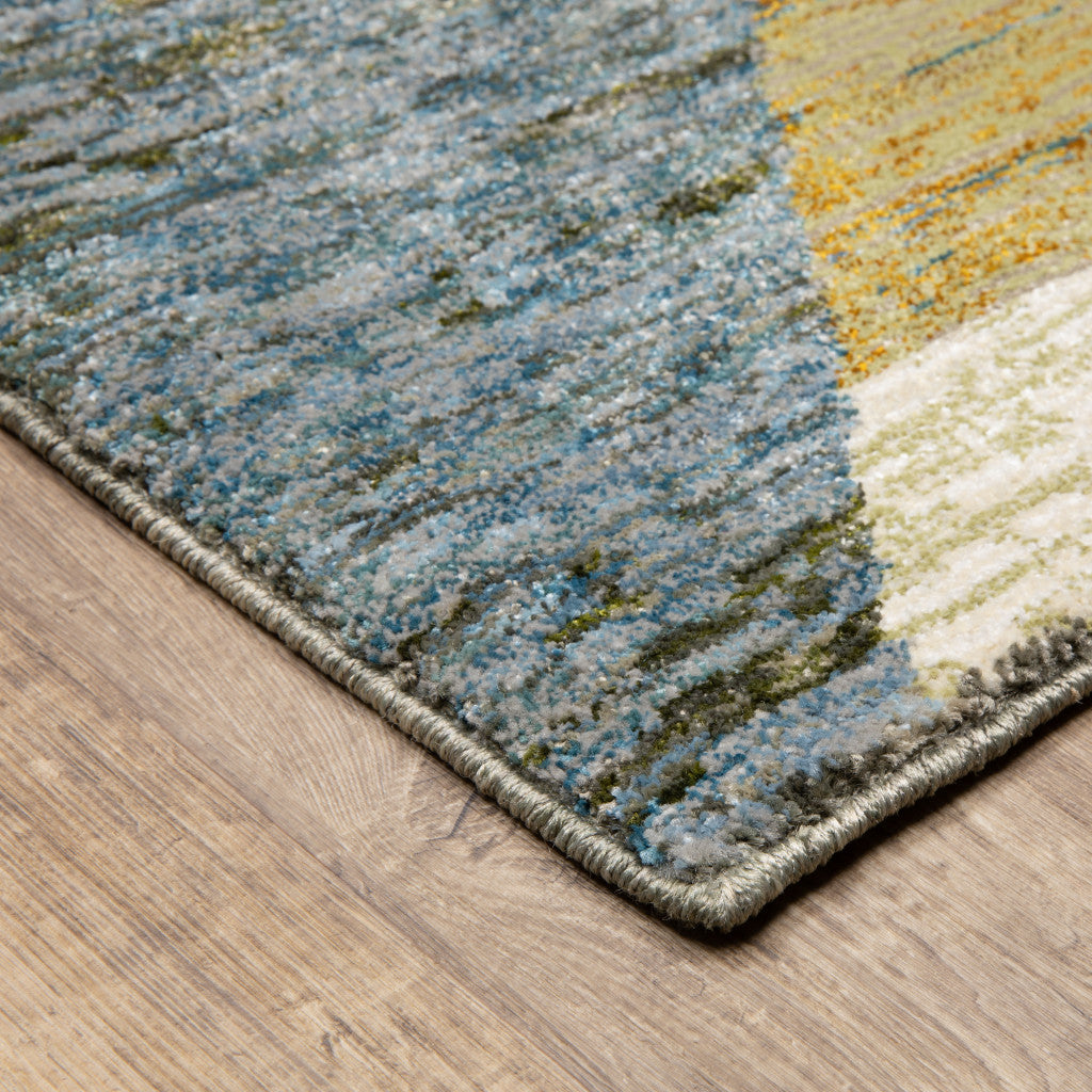 8' Runner Blue and Beige Geometric Power Loom Runner Rug