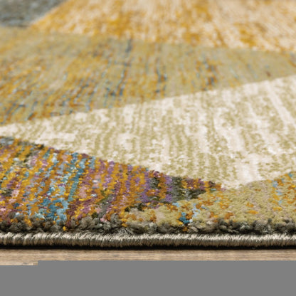 8' Blue And Beige Geometric Runner Rug