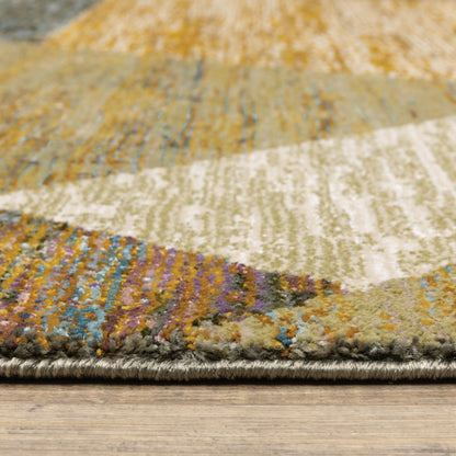 8' Blue And Beige Geometric Runner Rug