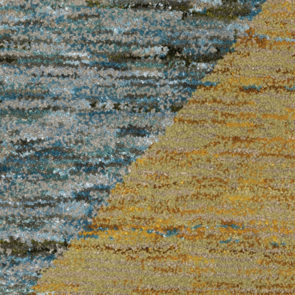 8' Blue And Beige Geometric Runner Rug
