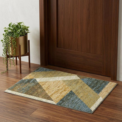 3' X 5' Blue and Beige Geometric Power Loom Area Rug