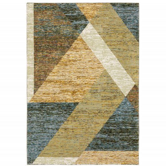 5' X 7' Blue and Beige Geometric Power Loom Area Rug