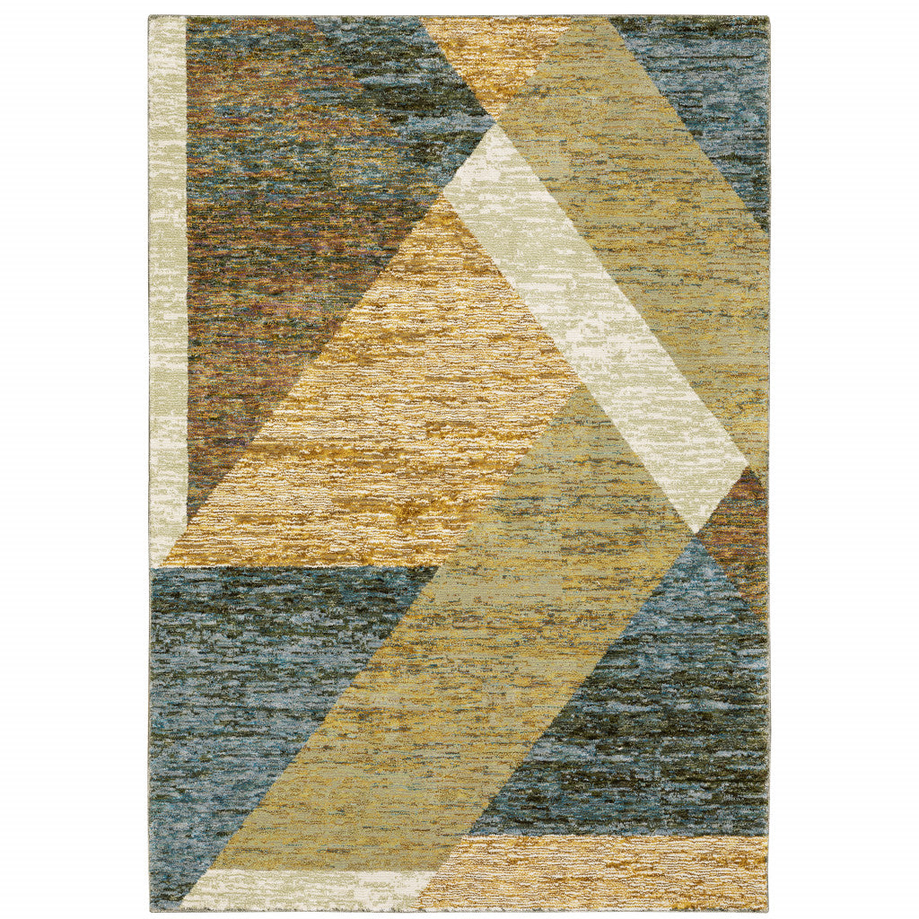 8' X 11' Blue and Beige Geometric Power Loom Area Rug