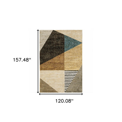 10' X 13' Blue and Beige Geometric Power Loom Area Rug