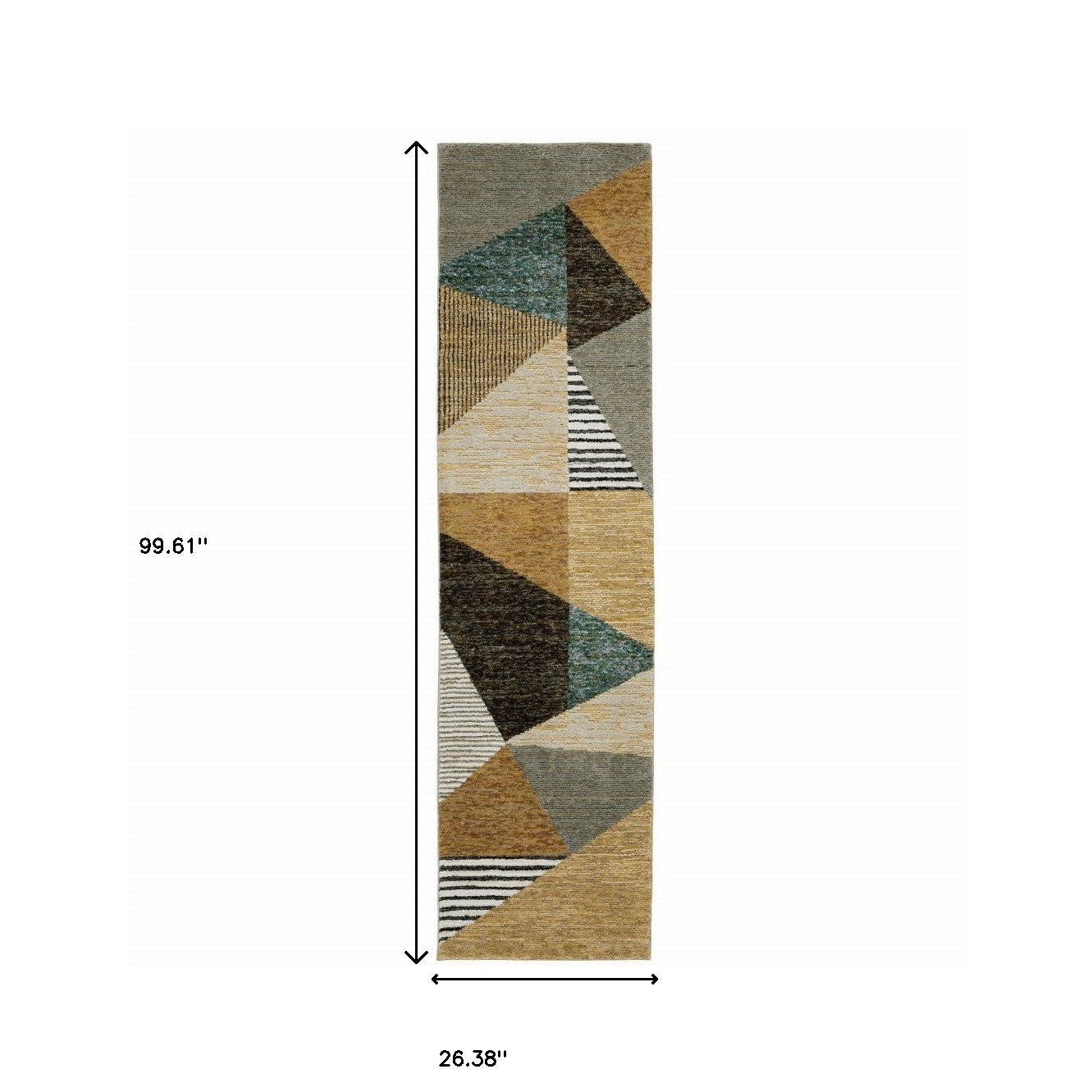 8' Runner Blue and Beige Geometric Power Loom Runner Rug