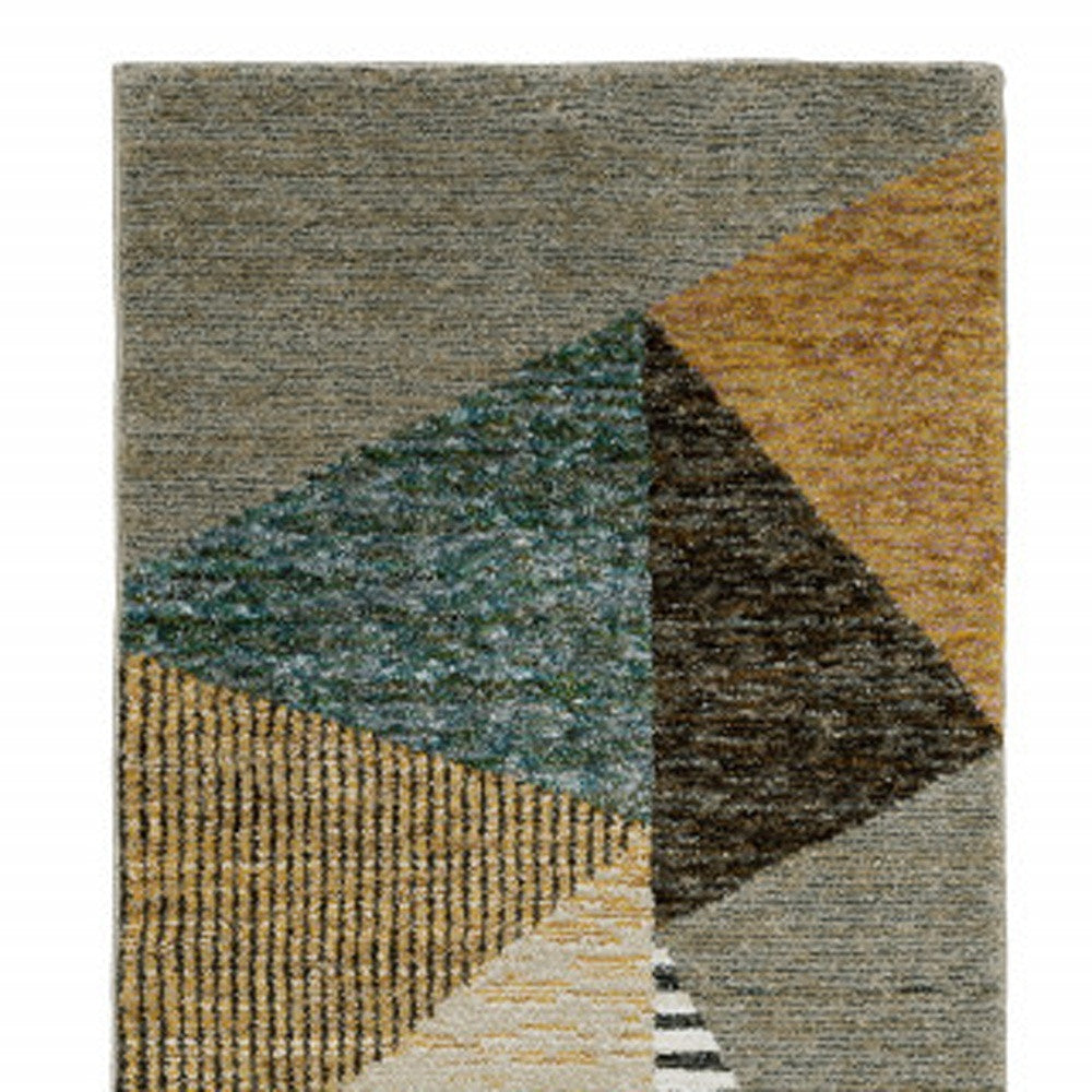 8' Runner Blue and Beige Geometric Power Loom Runner Rug