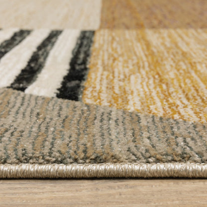 8' Blue And Beige Geometric Runner Rug