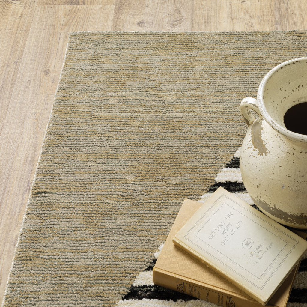 8' Runner Blue and Beige Geometric Power Loom Runner Rug