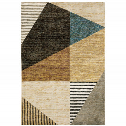 5' X 7' Blue and Beige Geometric Power Loom Area Rug