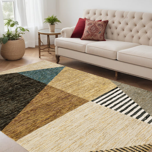 5' X 7' Blue and Beige Geometric Power Loom Area Rug