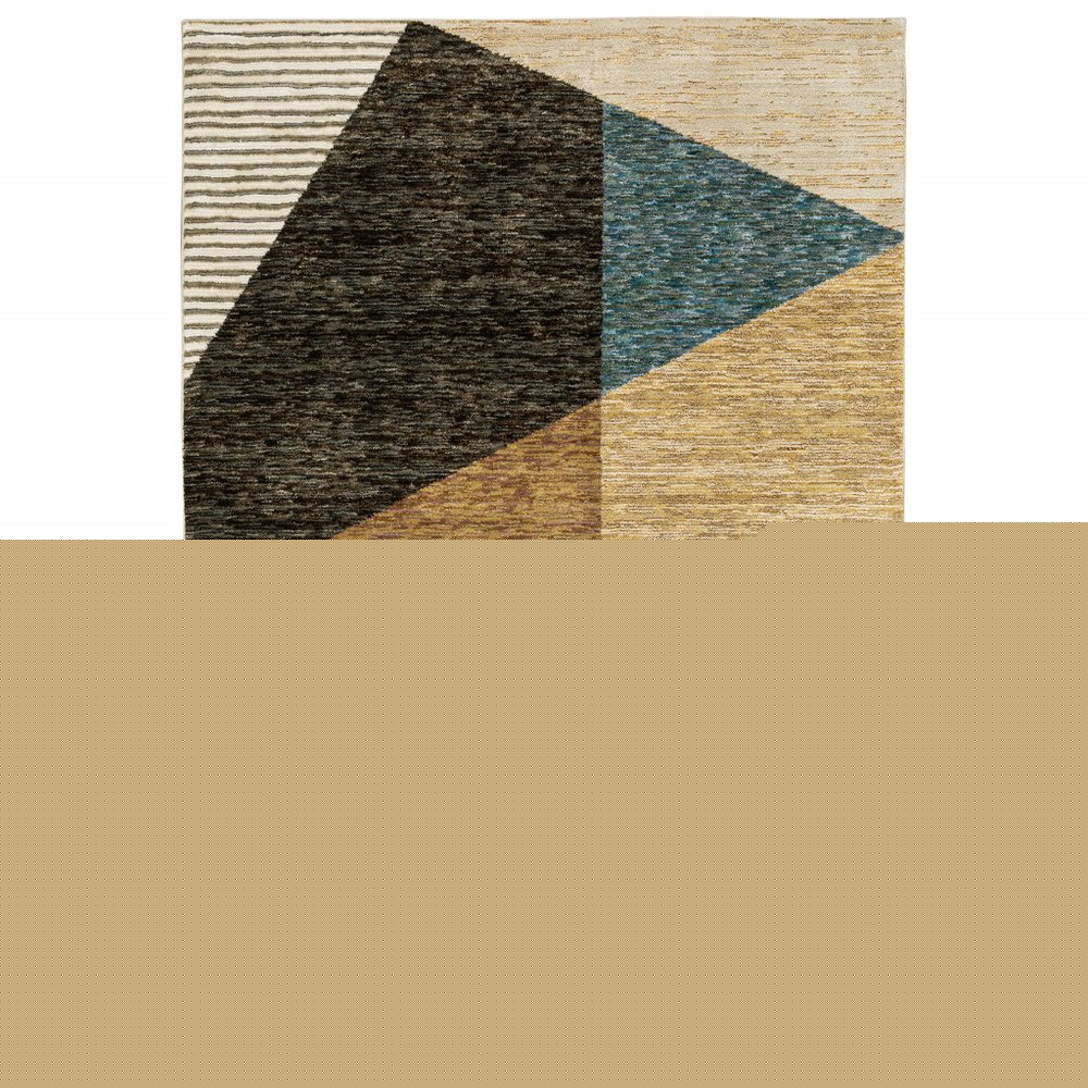 5' X 7' Blue and Beige Geometric Power Loom Area Rug