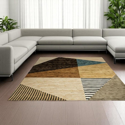 9' X 12' Blue and Beige Geometric Power Loom Area Rug