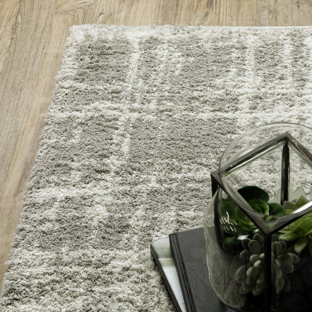 8' X 11' Gray and Ivory Abstract Shag Power Loom Area Rug