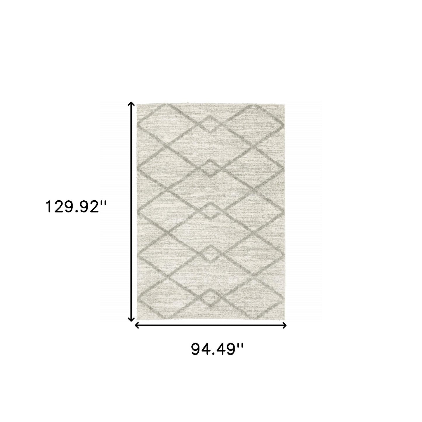 8' X 11' Ivory And Grey Geometric Shag Power Loom Stain Resistant Area Rug