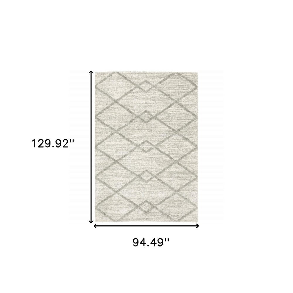 8' X 11' Gray and Ivory Geometric Shag Power Loom Area Rug