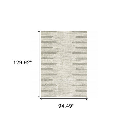 8' X 11' Gray and Ivory Geometric Shag Power Loom Area Rug
