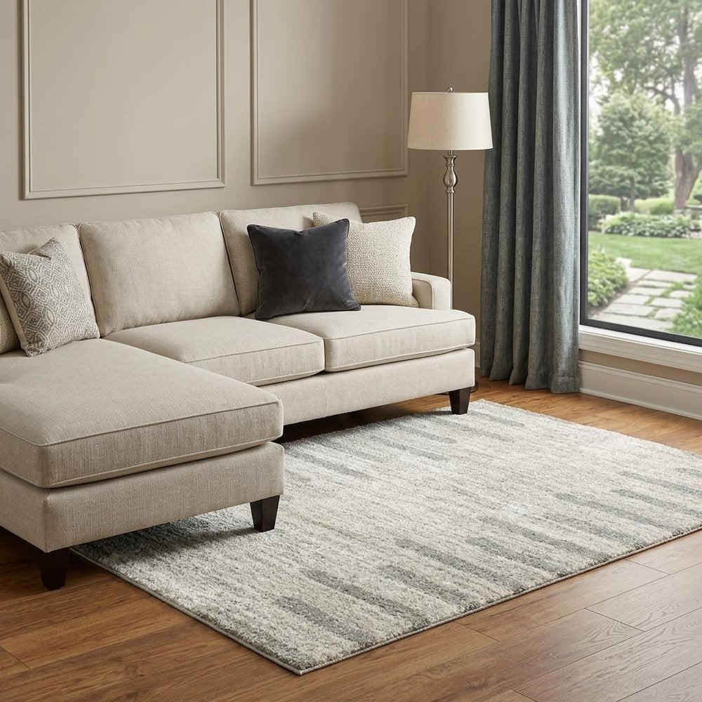8' X 11' Gray and Ivory Geometric Shag Power Loom Area Rug