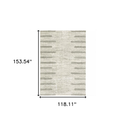 10' X 13' Ivory And Grey Geometric Shag Power Loom Stain Resistant Area Rug