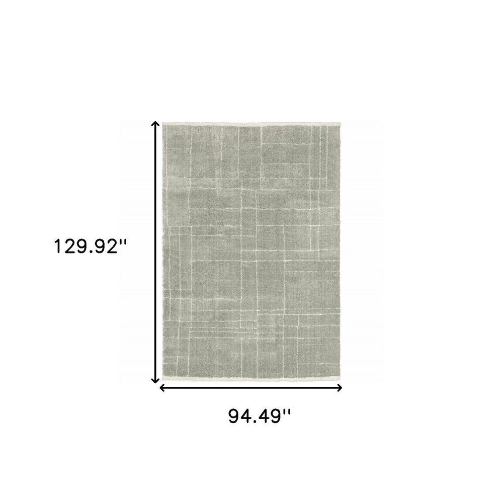 8' X 11' Gray and Ivory Geometric Shag Power Loom Area Rug