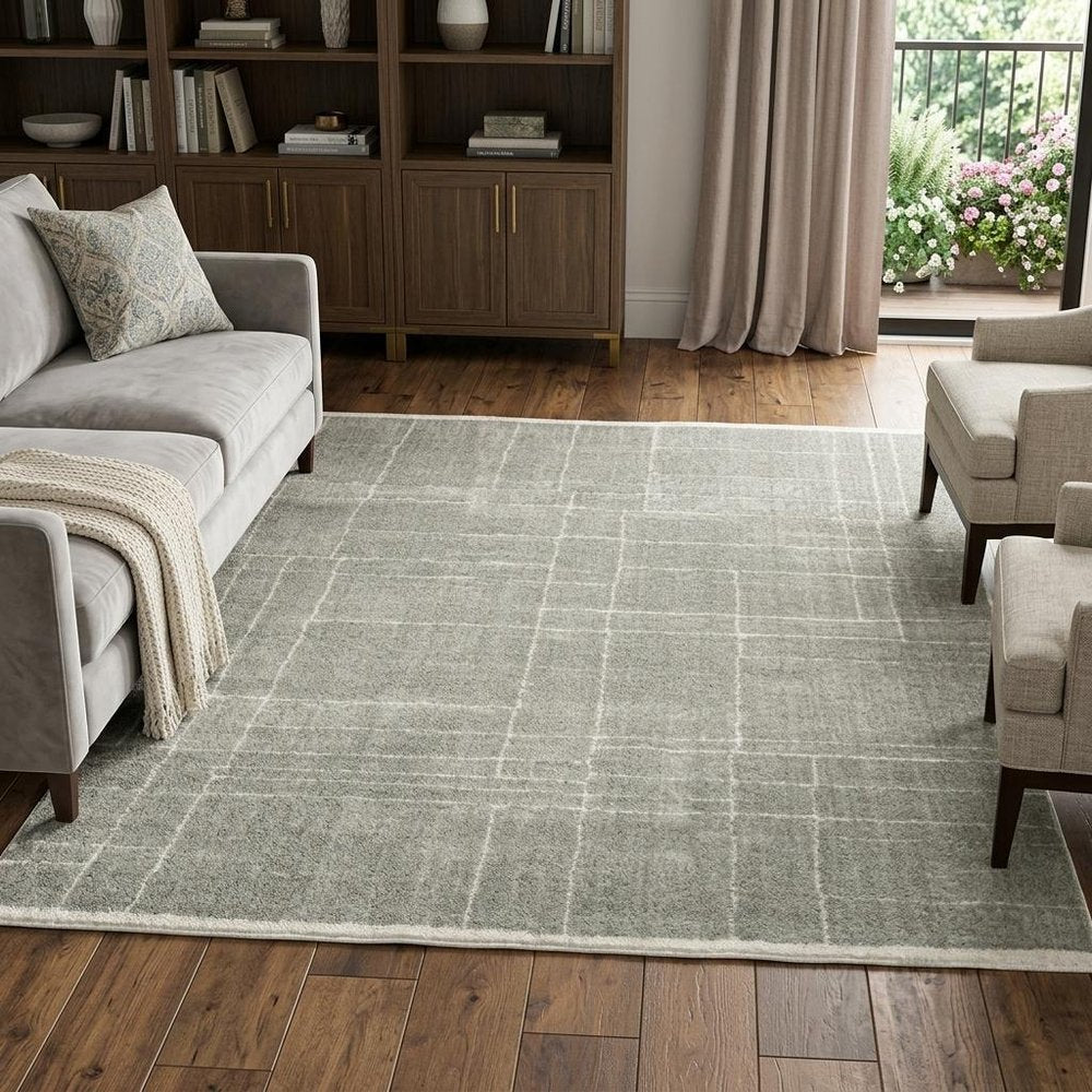 8' X 11' Gray and Ivory Geometric Shag Power Loom Area Rug