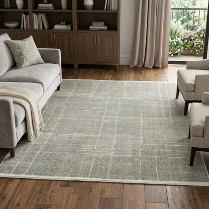 8' X 11' Gray and Ivory Geometric Shag Power Loom Area Rug