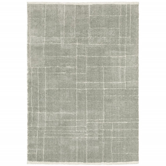 8' X 11' Gray and Ivory Geometric Shag Power Loom Area Rug
