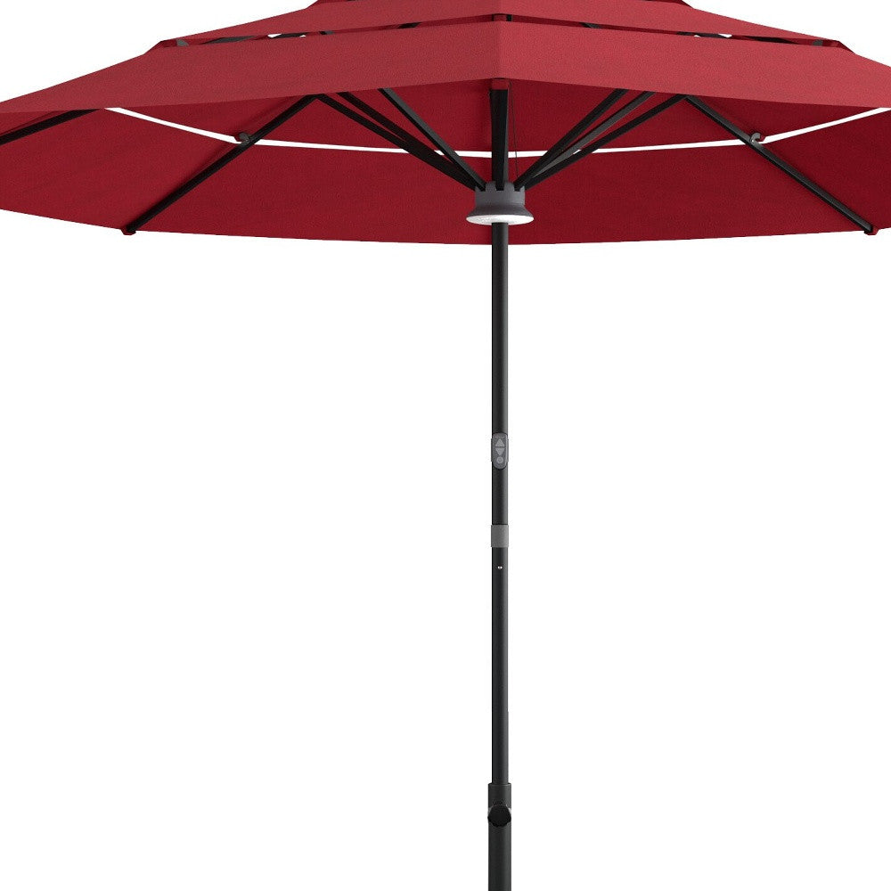 11' Red Sunbrella Octagonal Lighted Smart Market Patio Umbrella