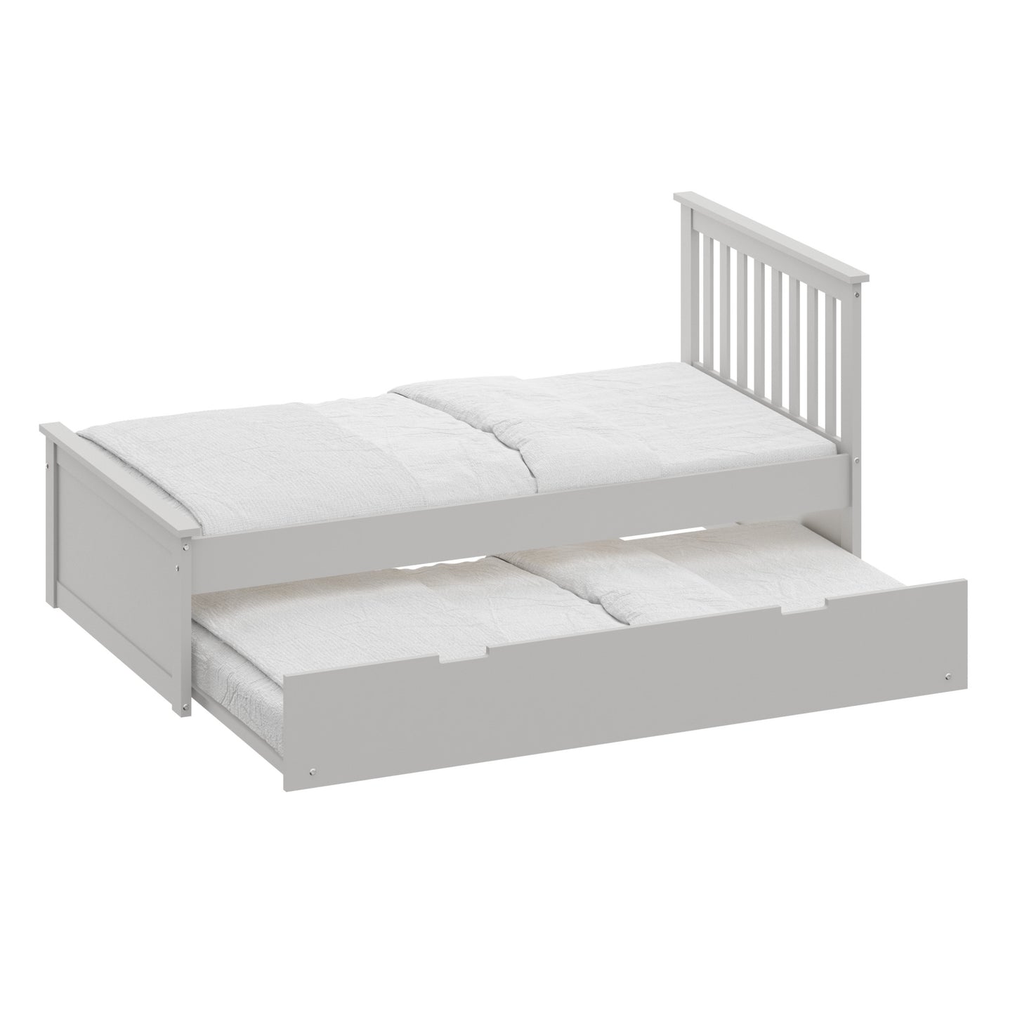 White Solid Wood Twin Bed With Pull Out Trundle