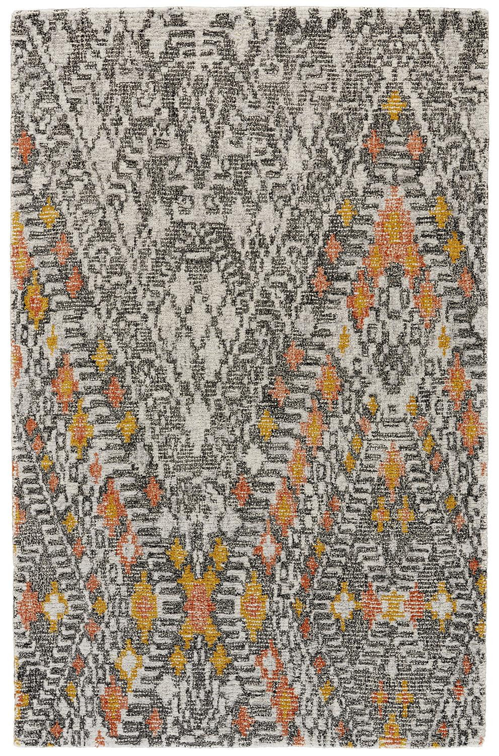 8' X 11' Gray Ivory And Orange Wool Geometric Tufted Handmade Area Rug