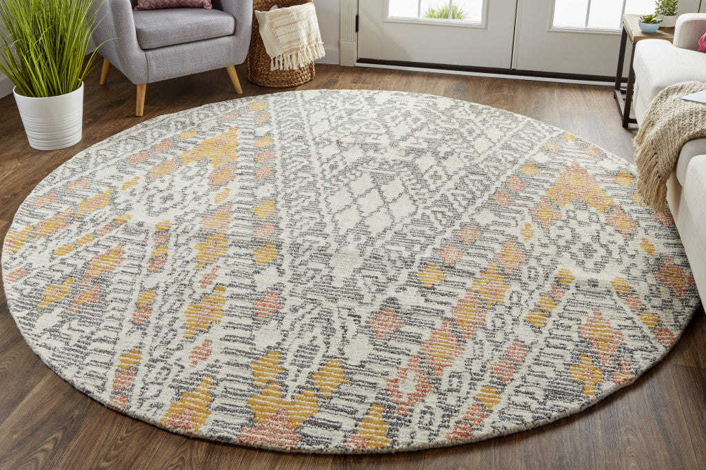 8' X 11' Gray Ivory And Orange Wool Geometric Tufted Handmade Area Rug