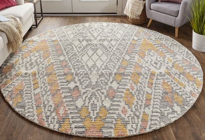 8' X 11' Gray Ivory And Orange Wool Geometric Tufted Handmade Area Rug