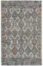 2' X 3' Black Ivory And Green Wool Geometric Hand Tufted Distressed Area Rug