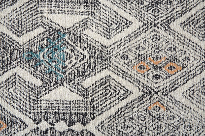 8' Black Ivory And Green Wool Geometric Hand Tufted Distressed Round Rug