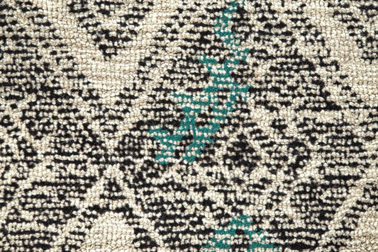 8' Black Ivory And Green Wool Geometric Hand Tufted Distressed Round Rug