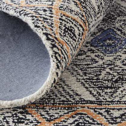 2' X 3' Black Ivory And Green Wool Geometric Hand Tufted Distressed Area Rug