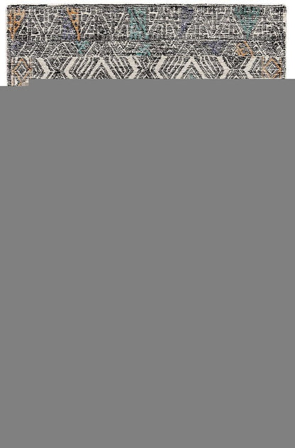 5' X 8' Black Ivory And Green Wool Geometric Tufted Handmade Distressed Area Rug